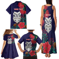 Maori Wheku Meri Kirihimete Personalised Family Matching Tank Maxi Dress and Hawaiian Shirt All Blue Indigenous Maori Motif LT9 - Polynesian Pride