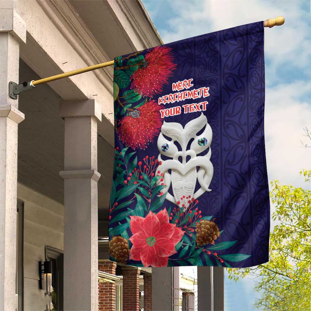 Maori Wheku Meri Kirihimete Personalised Garden Flag All Blue Indigenous Maori Motif LT9 House Flag Blue - Polynesian Pride