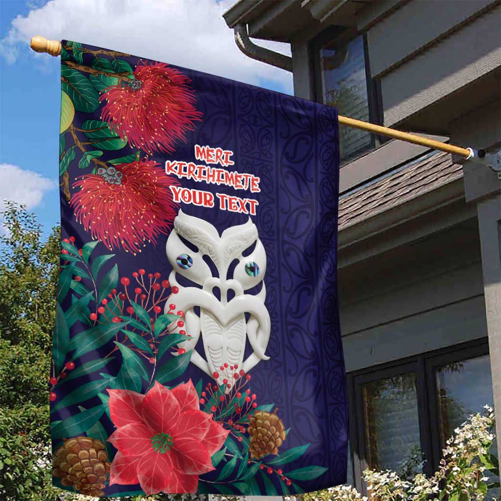 Maori Wheku Meri Kirihimete Personalised Garden Flag All Blue Indigenous Maori Motif LT9 - Polynesian Pride