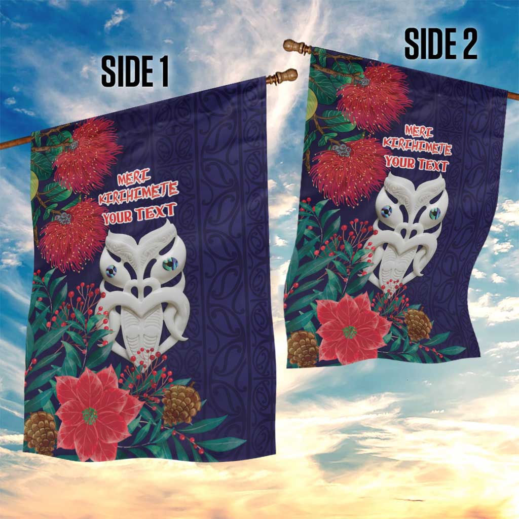 Maori Wheku Meri Kirihimete Personalised Garden Flag All Blue Indigenous Maori Motif LT9 - Polynesian Pride