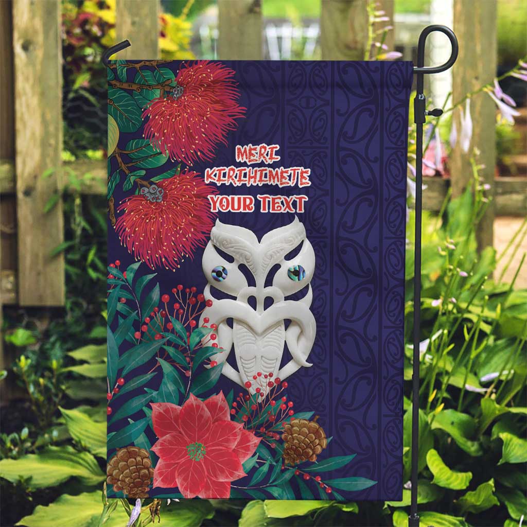 Maori Wheku Meri Kirihimete Personalised Garden Flag All Blue Indigenous Maori Motif LT9 Garden Flag Blue - Polynesian Pride