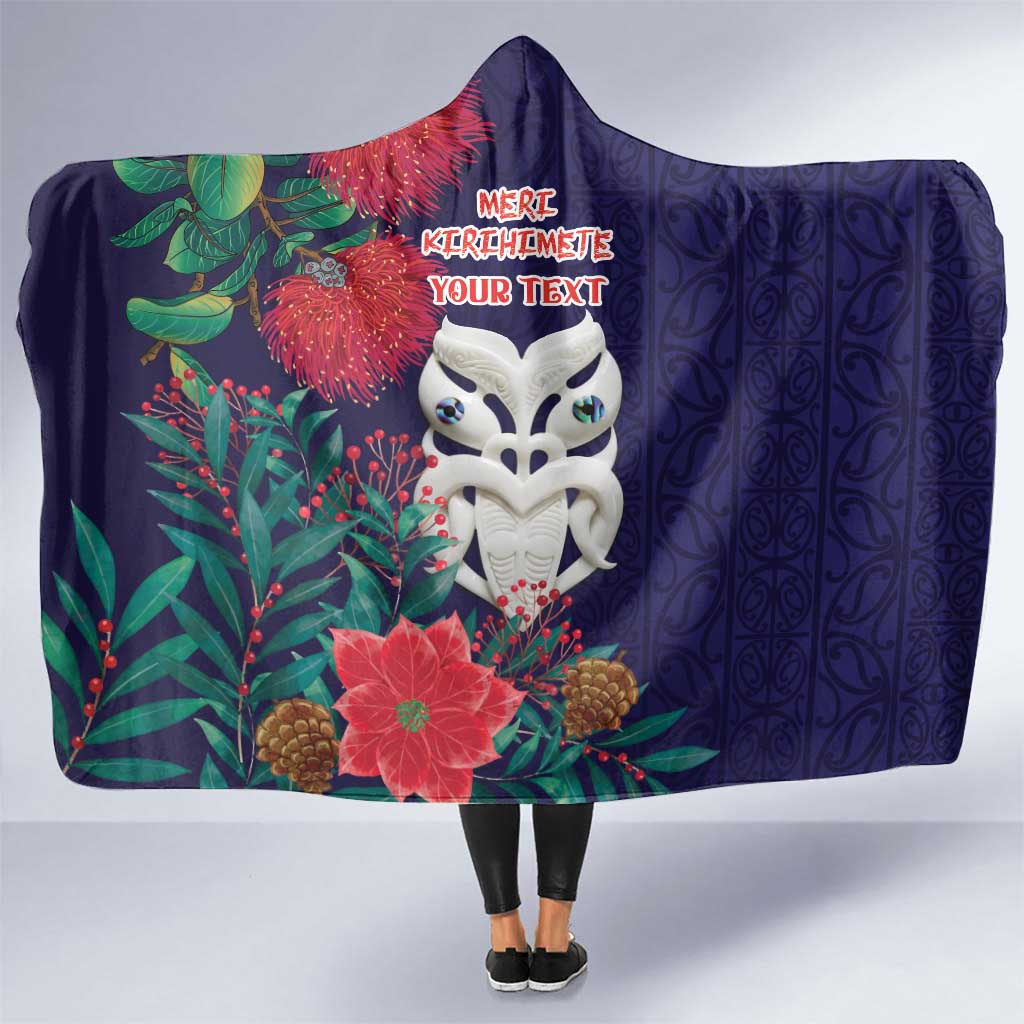 Maori Wheku Meri Kirihimete Personalised Hooded Blanket All Blue Indigenous Maori Motif LT9 One Size Blue - Polynesian Pride