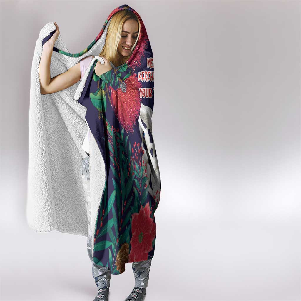 Maori Wheku Meri Kirihimete Personalised Hooded Blanket All Blue Indigenous Maori Motif LT9 - Polynesian Pride