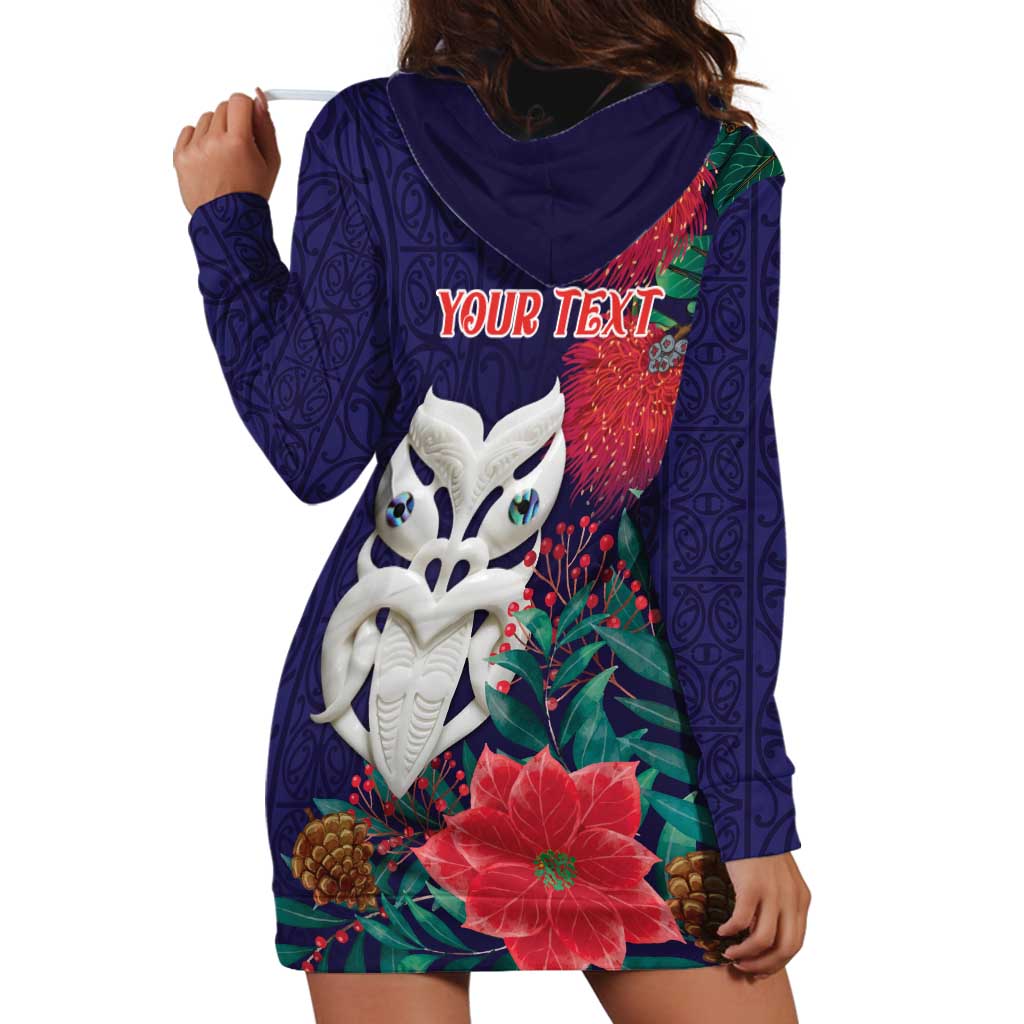 Maori Wheku Meri Kirihimete Personalised Hoodie Dress All Blue Indigenous Maori Motif LT9 - Polynesian Pride