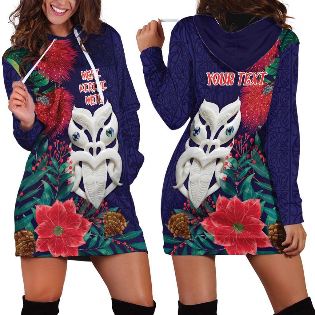 Maori Wheku Meri Kirihimete Personalised Hoodie Dress All Blue Indigenous Maori Motif LT9 - Polynesian Pride