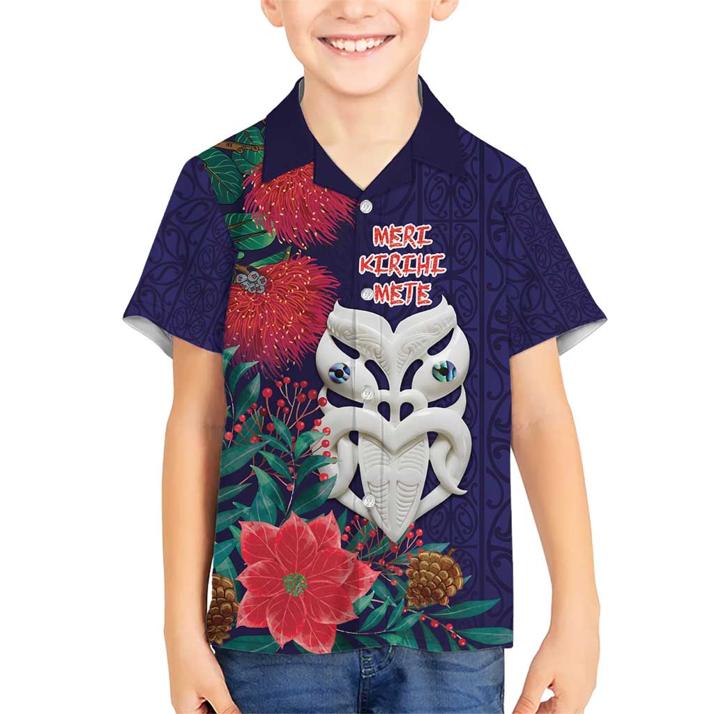 Maori Wheku Meri Kirihimete Personalised Kid Hawaiian Shirt All Blue Indigenous Maori Motif LT9 Kid Blue - Polynesian Pride