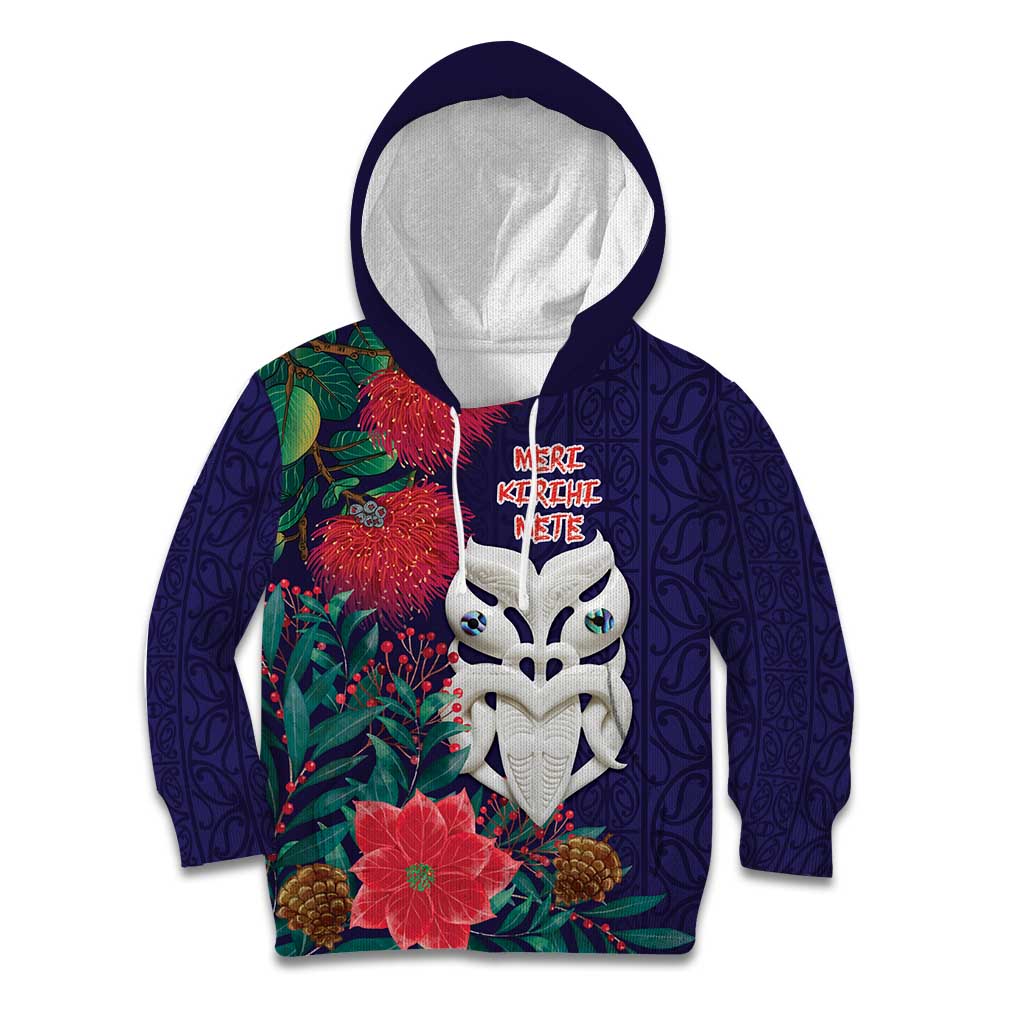 Maori Wheku Meri Kirihimete Personalised Kid Hoodie All Blue Indigenous Maori Motif - Polynesian Pride
