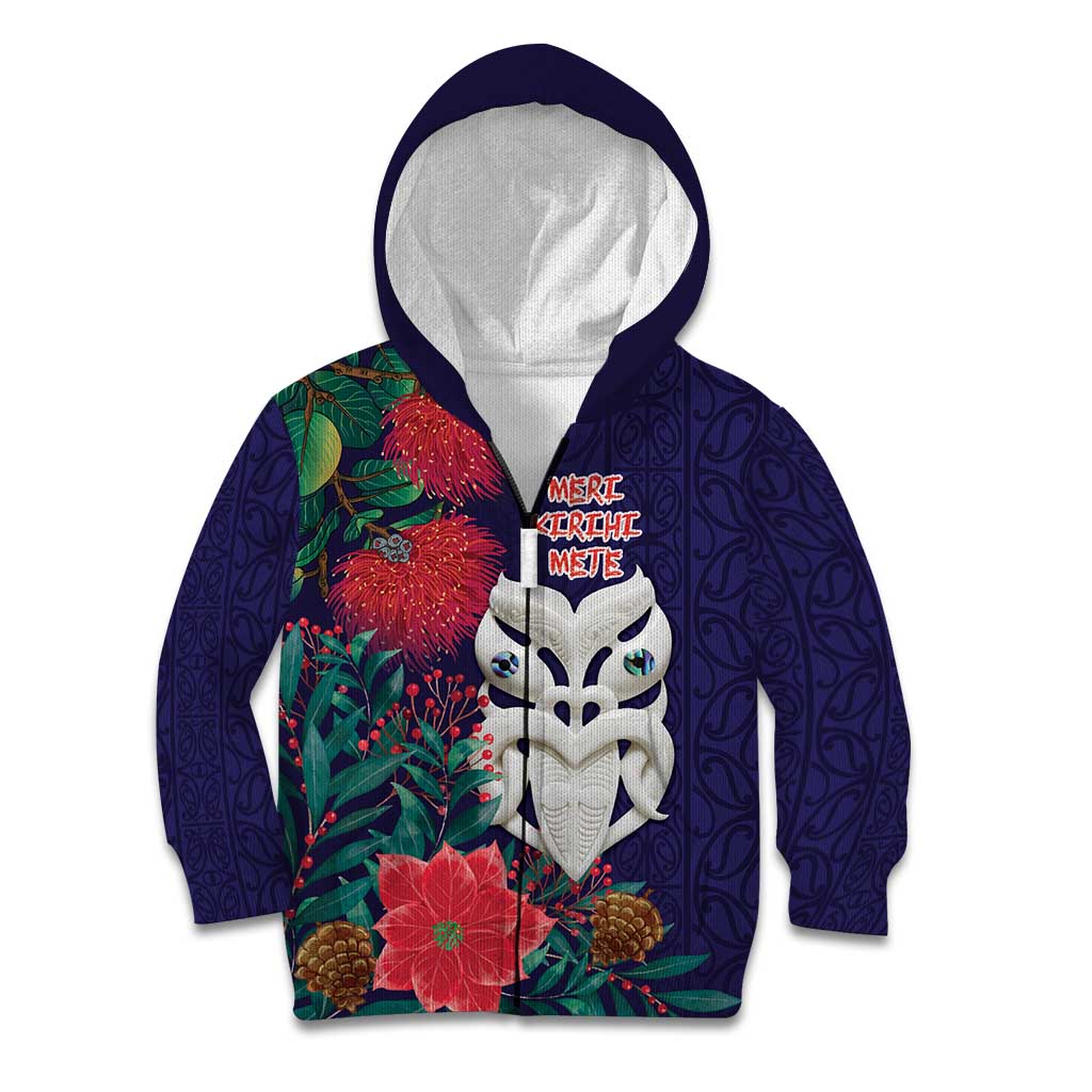 Maori Wheku Meri Kirihimete Personalised Kid Hoodie All Blue Indigenous Maori Motif - Polynesian Pride