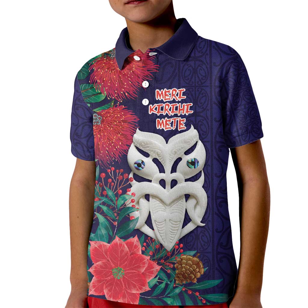 Maori Wheku Meri Kirihimete Personalised Kid Polo Shirt All Blue Indigenous Maori Motif LT9 Kid Blue - Polynesian Pride