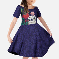 Maori Wheku Meri Kirihimete Personalised Kid Short Sleeve Dress All Blue Indigenous Maori Motif LT9 KID Blue - Polynesian Pride