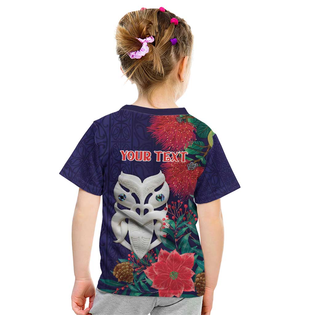 Maori Wheku Meri Kirihimete Personalised Kid T Shirt All Blue Indigenous Maori Motif LT9 - Polynesian Pride