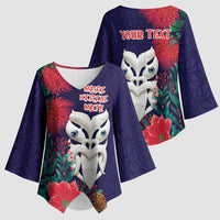 Maori Wheku Meri Kirihimete Personalised Kimono Sleeve Blouse All Blue Indigenous Maori Motif LT9 - Polynesian Pride