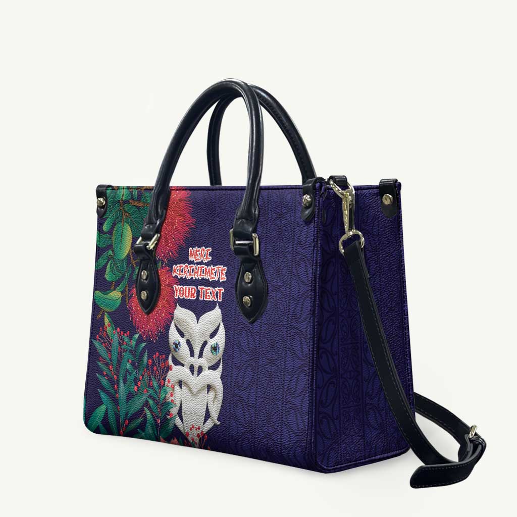 Maori Wheku Meri Kirihimete Personalised Leather Bag All Blue Indigenous Maori Motif - Polynesian Pride