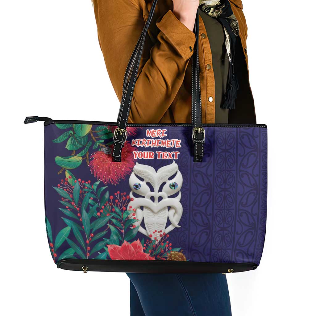 Maori Wheku Meri Kirihimete Personalised Leather Tote Bag All Blue Indigenous Maori Motif LT9 - Polynesian Pride