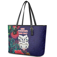 Maori Wheku Meri Kirihimete Personalised Leather Tote Bag All Blue Indigenous Maori Motif LT9 - Polynesian Pride
