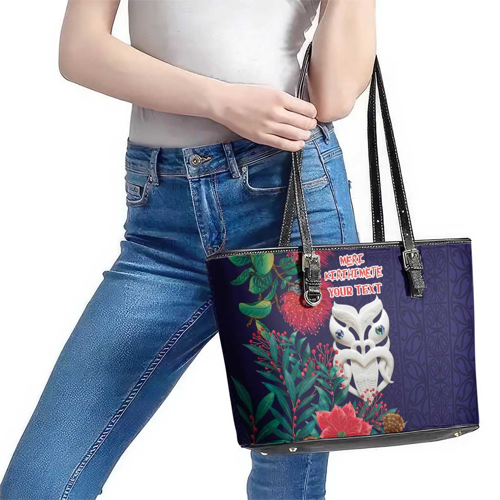 Maori Wheku Meri Kirihimete Personalised Leather Tote Bag All Blue Indigenous Maori Motif LT9 - Polynesian Pride