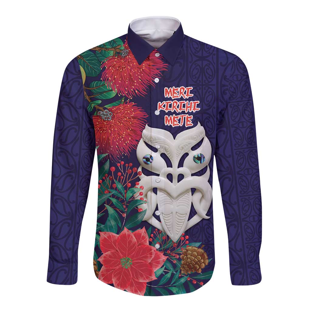 Maori Wheku Meri Kirihimete Personalised Long Sleeve Button Shirt All Blue Indigenous Maori Motif LT9 Unisex Blue - Polynesian Pride