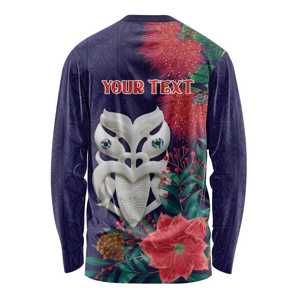 Maori Wheku Meri Kirihimete Personalised Long Sleeve Shirt All Blue Indigenous Maori Motif LT9 - Polynesian Pride