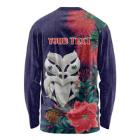 Maori Wheku Meri Kirihimete Personalised Long Sleeve Shirt All Blue Indigenous Maori Motif LT9 - Polynesian Pride