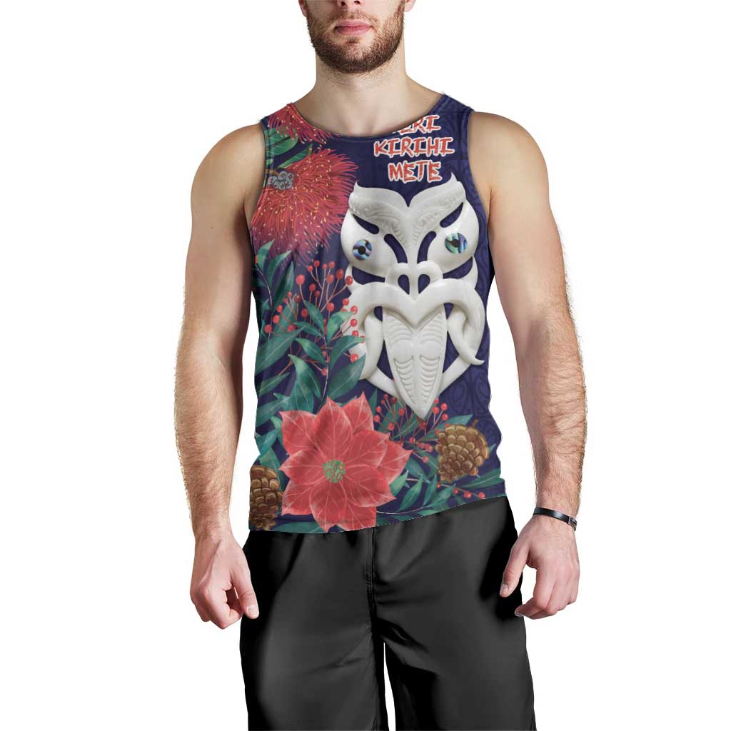 Maori Wheku Meri Kirihimete Personalised Men Tank Top All Blue Indigenous Maori Motif - Polynesian Pride