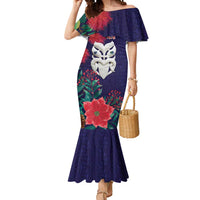 Maori Wheku Meri Kirihimete Personalised Mermaid Dress All Blue Indigenous Maori Motif LT9 Women Blue - Polynesian Pride