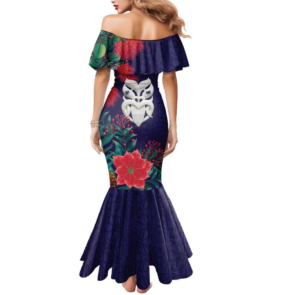 Maori Wheku Meri Kirihimete Personalised Mermaid Dress All Blue Indigenous Maori Motif LT9 - Polynesian Pride