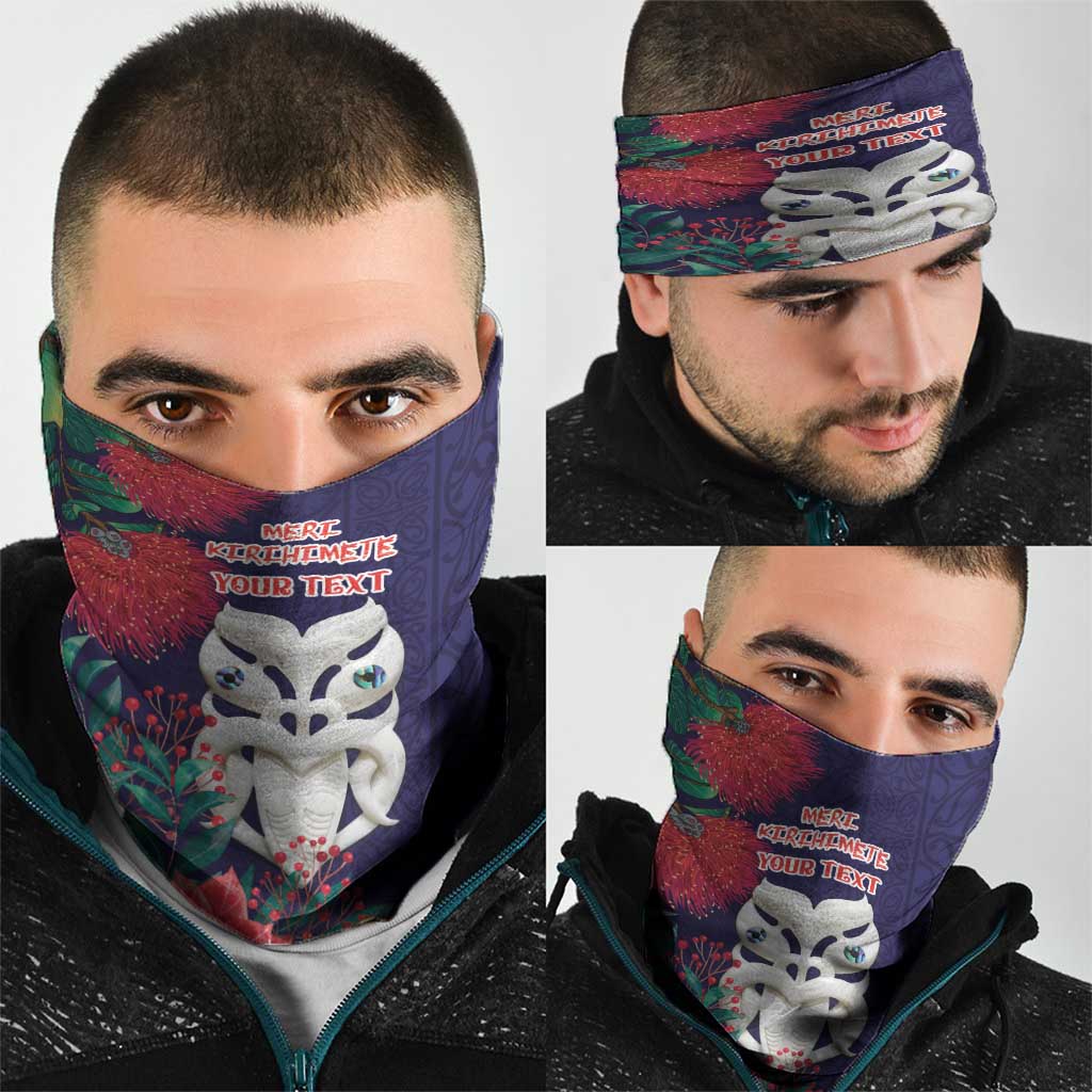 Maori Wheku Meri Kirihimete Personalised Neck Gaiter All Blue Indigenous Maori Motif - Polynesian Pride