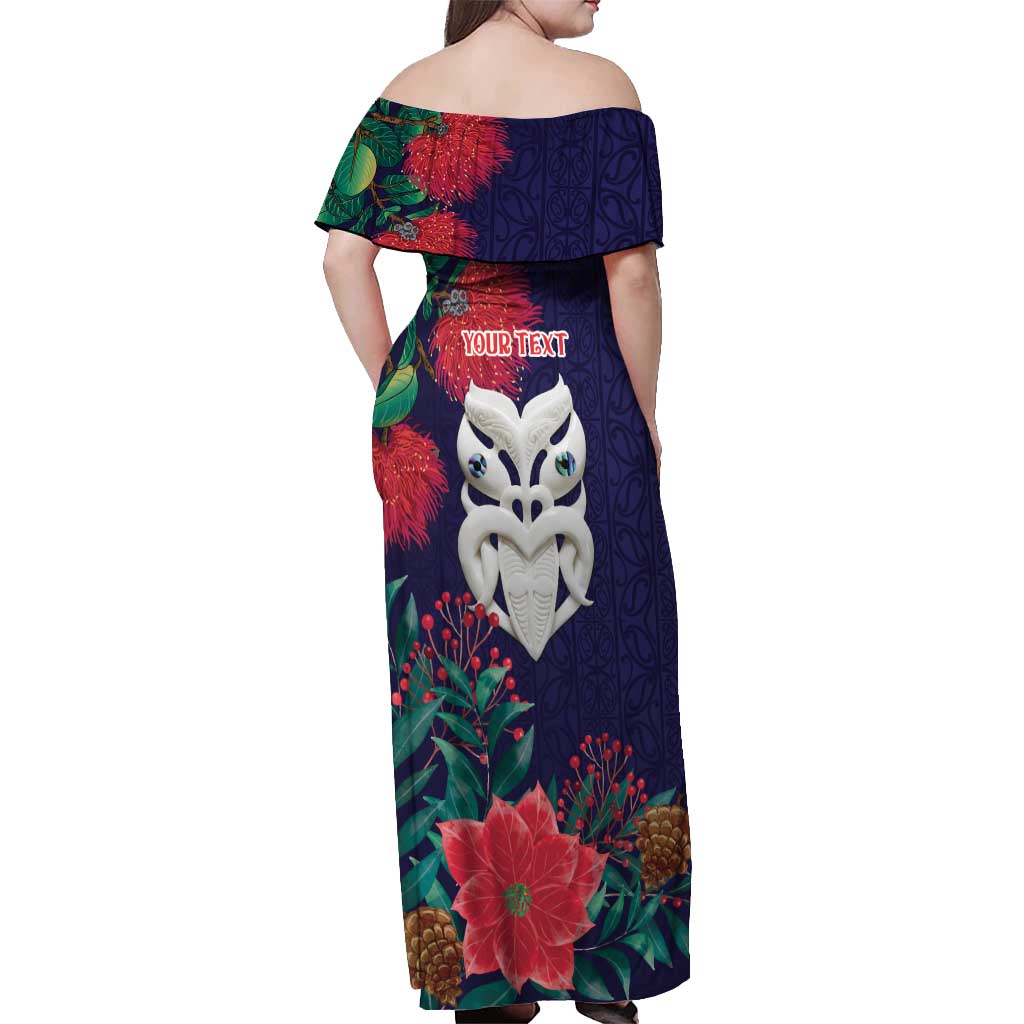 Maori Wheku Meri Kirihimete Personalised Off Shoulder Maxi Dress All Blue Indigenous Maori Motif LT9 - Polynesian Pride