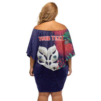 Maori Wheku Meri Kirihimete Personalised Off Shoulder Short Dress All Blue Indigenous Maori Motif LT9 - Polynesian Pride
