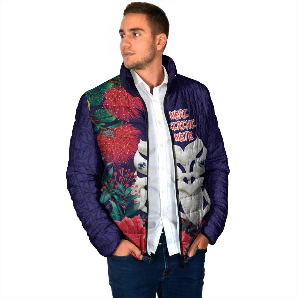 Maori Wheku Meri Kirihimete Personalised Padded Jacket All Blue Indigenous Maori Motif - Polynesian Pride