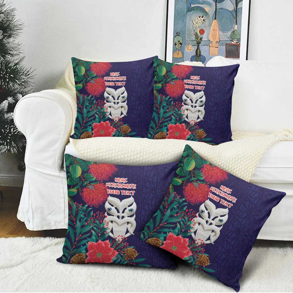 Maori Wheku Meri Kirihimete Personalised Pillow Cover All Blue Indigenous Maori Motif - Polynesian Pride