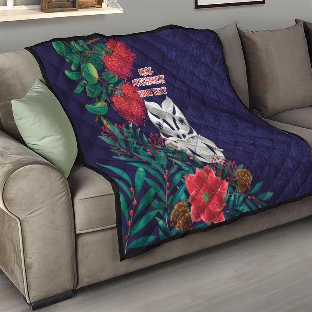 Maori Wheku Meri Kirihimete Personalised Quilt All Blue Indigenous Maori Motif - Polynesian Pride