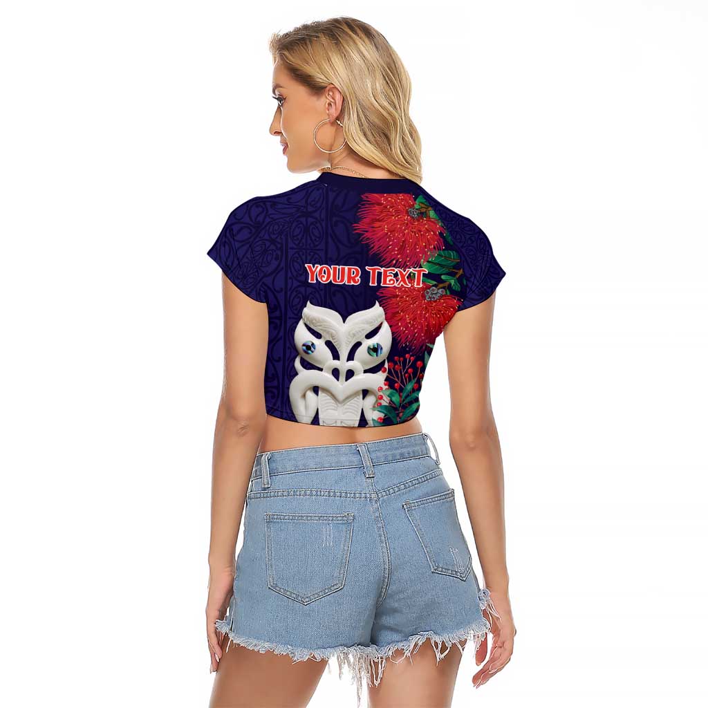 Maori Wheku Meri Kirihimete Personalised Raglan Cropped T Shirt All Blue Indigenous Maori Motif LT9 - Polynesian Pride