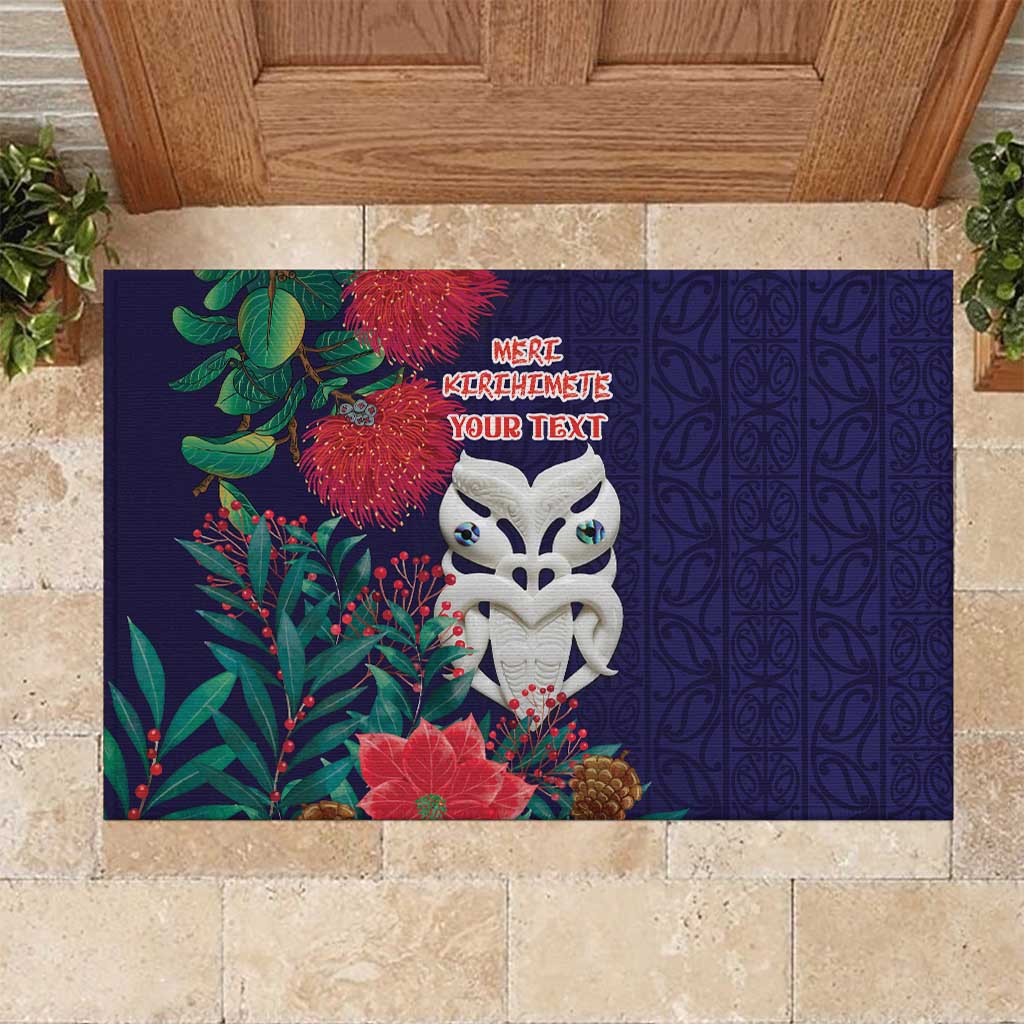 Maori Wheku Meri Kirihimete Personalised Rubber Doormat All Blue Indigenous Maori Motif - Polynesian Pride