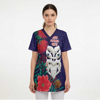 Maori Wheku Meri Kirihimete Personalised Scrub Top All Blue Indigenous Maori Motif - Polynesian Pride