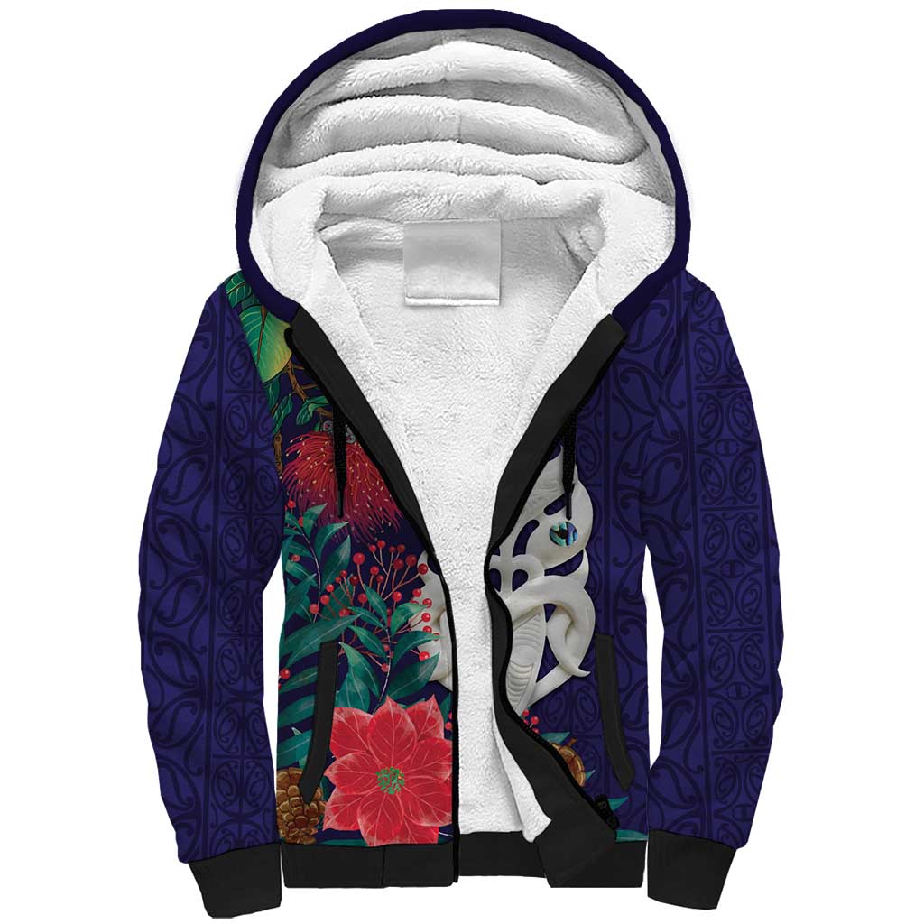 Maori Wheku Meri Kirihimete Personalised Sherpa Hoodie All Blue Indigenous Maori Motif LT9 Unisex Blue - Polynesian Pride