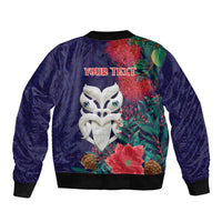 Maori Wheku Meri Kirihimete Personalised Sleeve Zip Bomber Jacket All Blue Indigenous Maori Motif - Polynesian Pride
