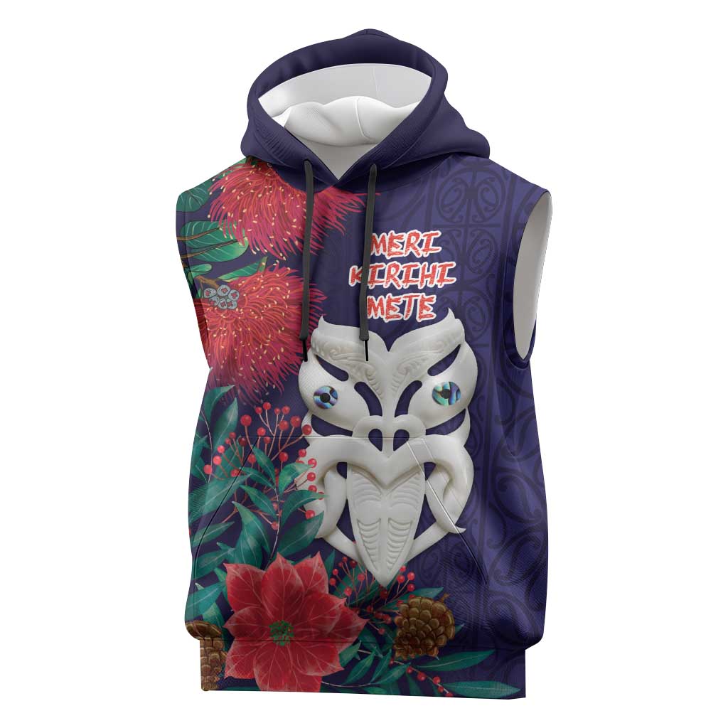 Maori Wheku Meri Kirihimete Personalised Sleeveless Hoodie All Blue Indigenous Maori Motif LT9 Blue - Polynesian Pride