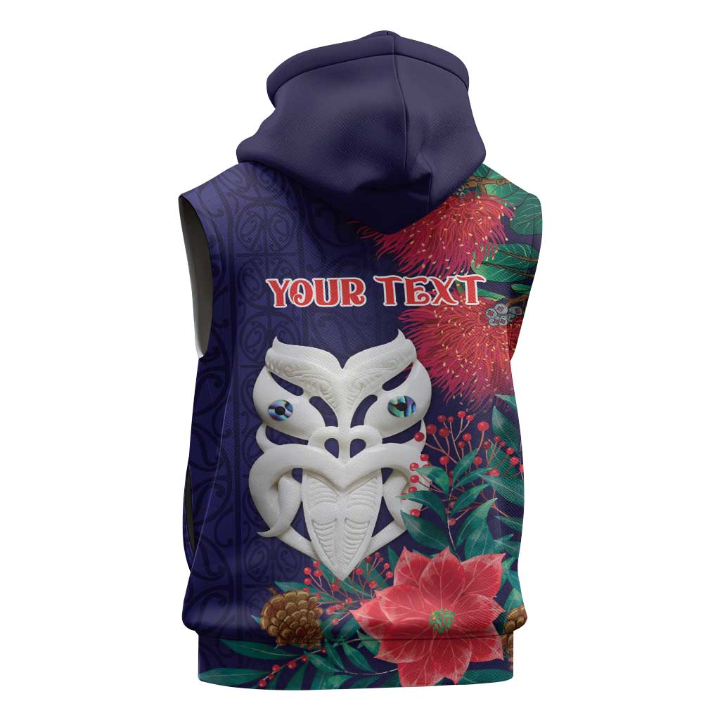 Maori Wheku Meri Kirihimete Personalised Sleeveless Hoodie All Blue Indigenous Maori Motif LT9 - Polynesian Pride