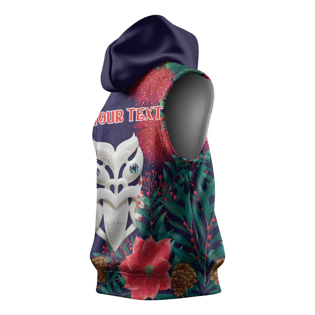 Maori Wheku Meri Kirihimete Personalised Sleeveless Hoodie All Blue Indigenous Maori Motif LT9 - Polynesian Pride