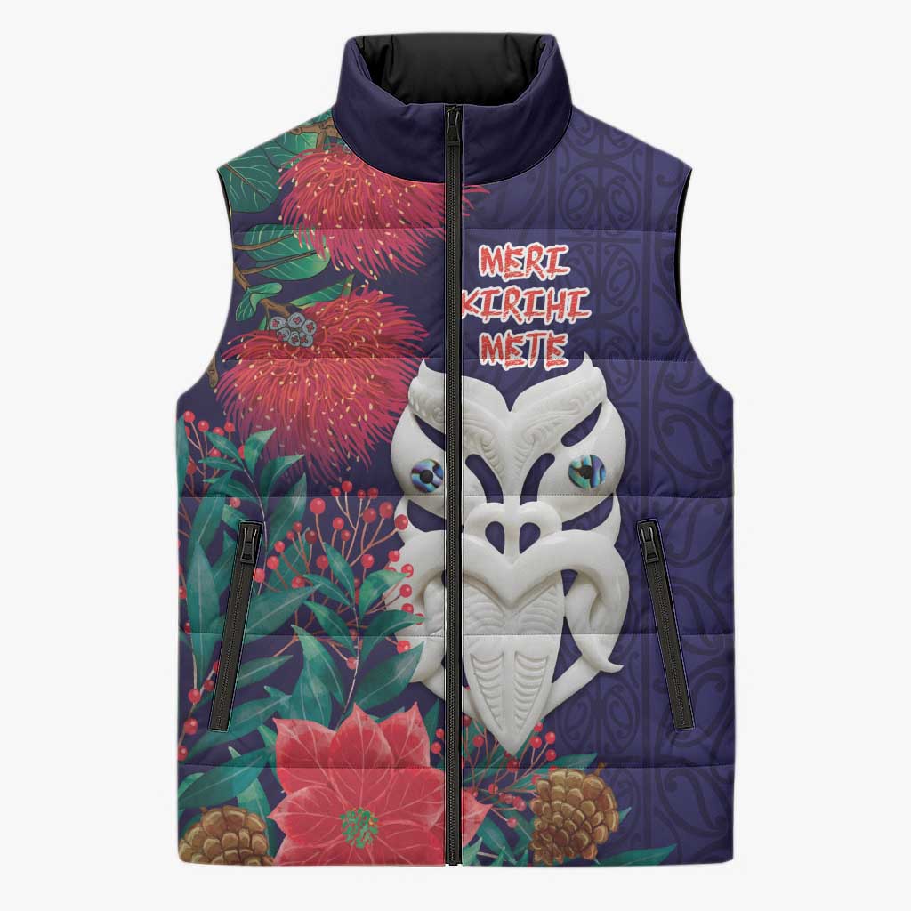 Maori Wheku Meri Kirihimete Personalised Sleeveless Puffer Jacket All Blue Indigenous Maori Motif LT9 Unisex Blue - Polynesian Pride