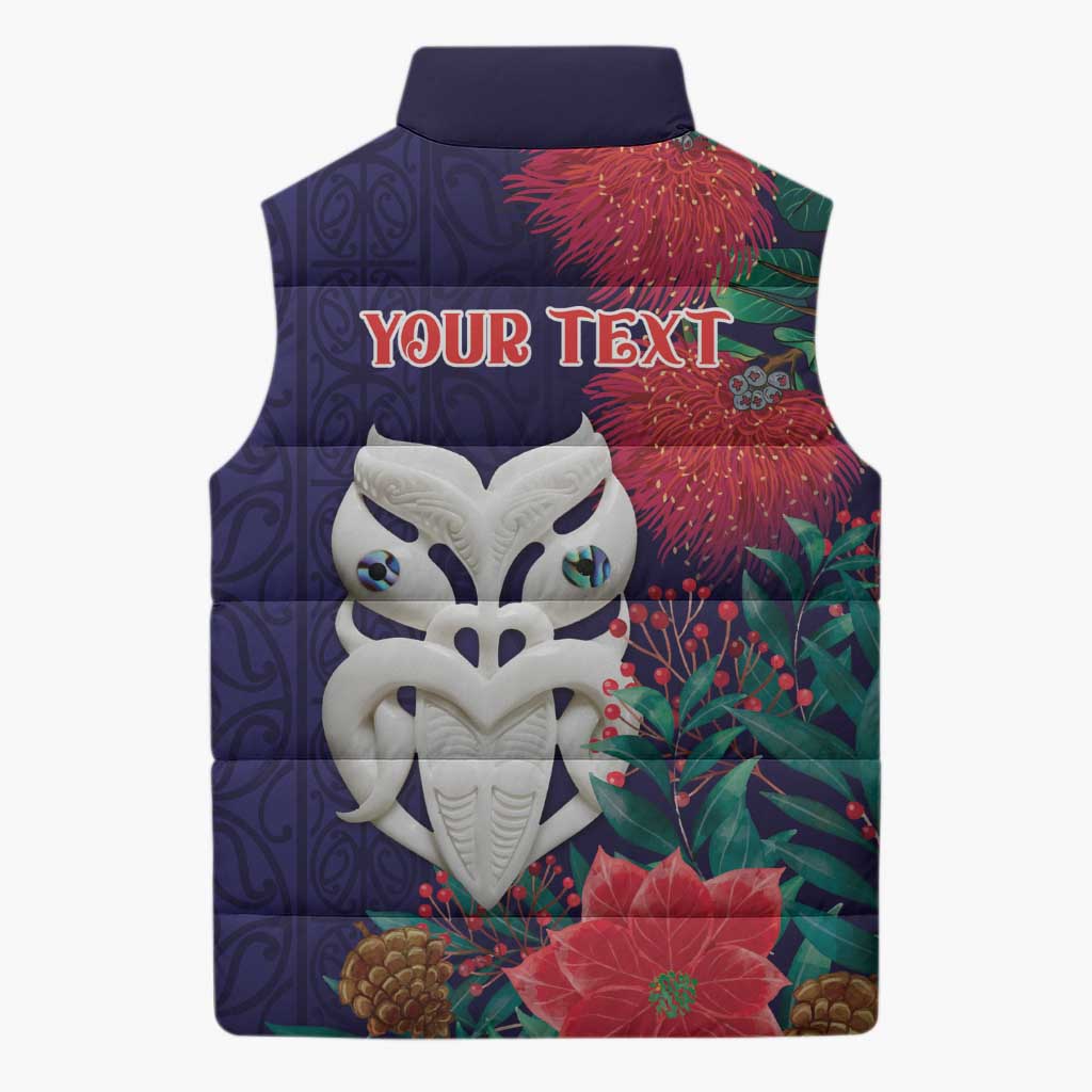 Maori Wheku Meri Kirihimete Personalised Sleeveless Puffer Jacket All Blue Indigenous Maori Motif LT9 - Polynesian Pride