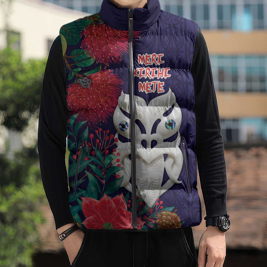 Maori Wheku Meri Kirihimete Personalised Sleeveless Puffer Jacket All Blue Indigenous Maori Motif LT9 - Polynesian Pride