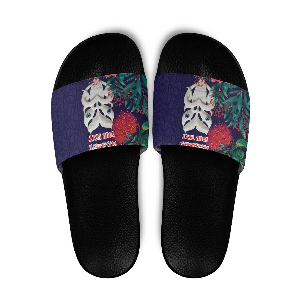 Maori Wheku Meri Kirihimete Personalised Slide Sandals All Blue Indigenous Maori Motif - Polynesian Pride