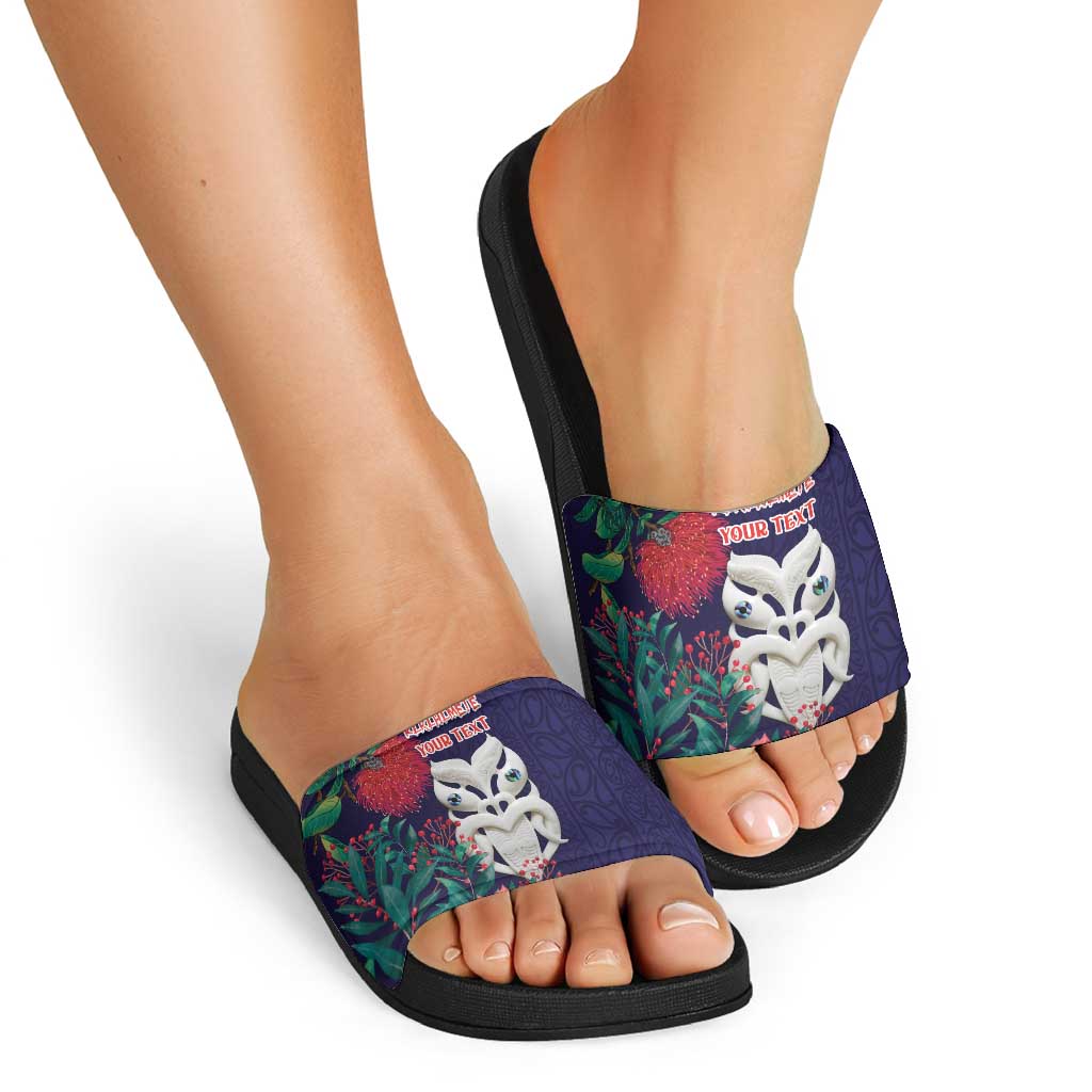 Maori Wheku Meri Kirihimete Personalised Slide Sandals All Blue Indigenous Maori Motif - Polynesian Pride