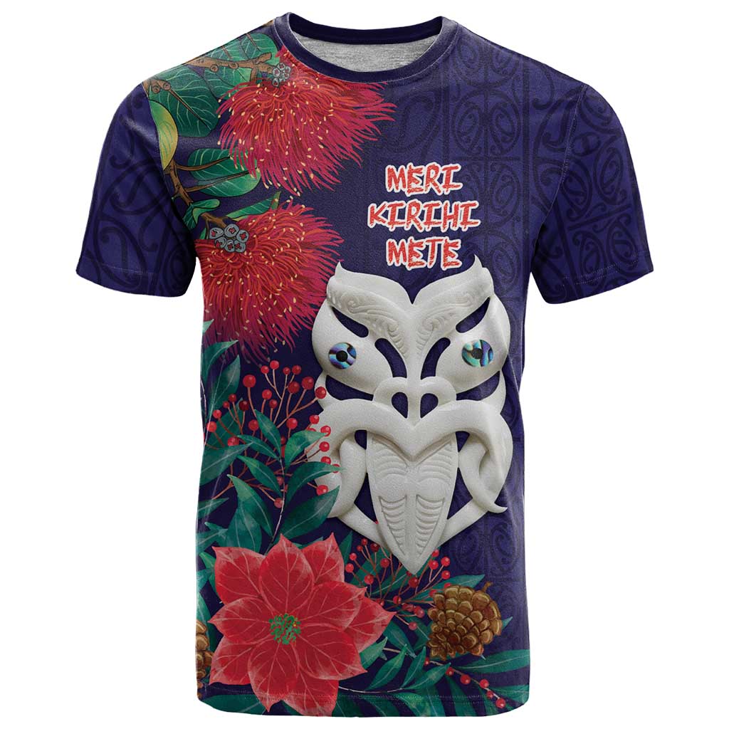 Maori Wheku Meri Kirihimete Personalised T Shirt All Blue Indigenous Maori Motif LT9 Blue - Polynesian Pride