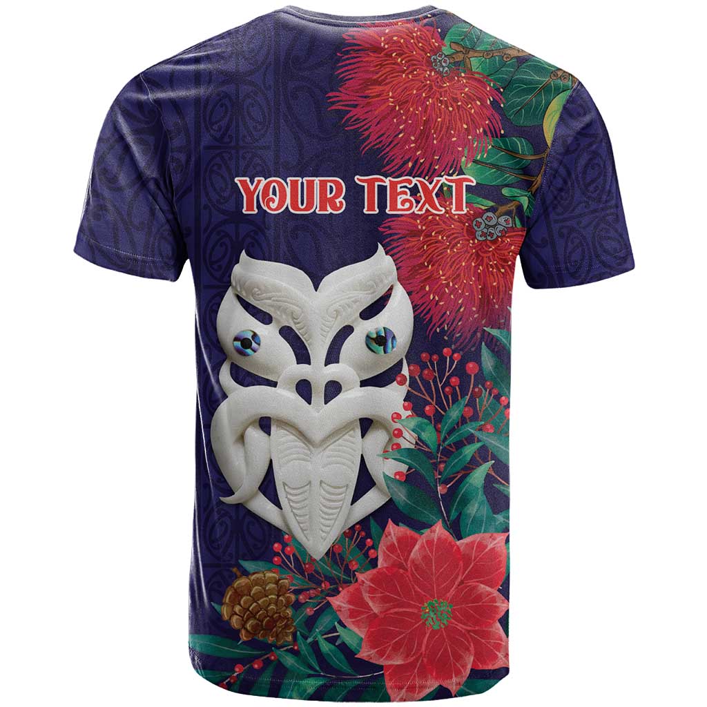 Maori Wheku Meri Kirihimete Personalised T Shirt All Blue Indigenous Maori Motif LT9 - Polynesian Pride