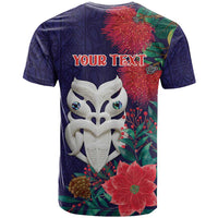 Maori Wheku Meri Kirihimete Personalised T Shirt All Blue Indigenous Maori Motif LT9 - Polynesian Pride