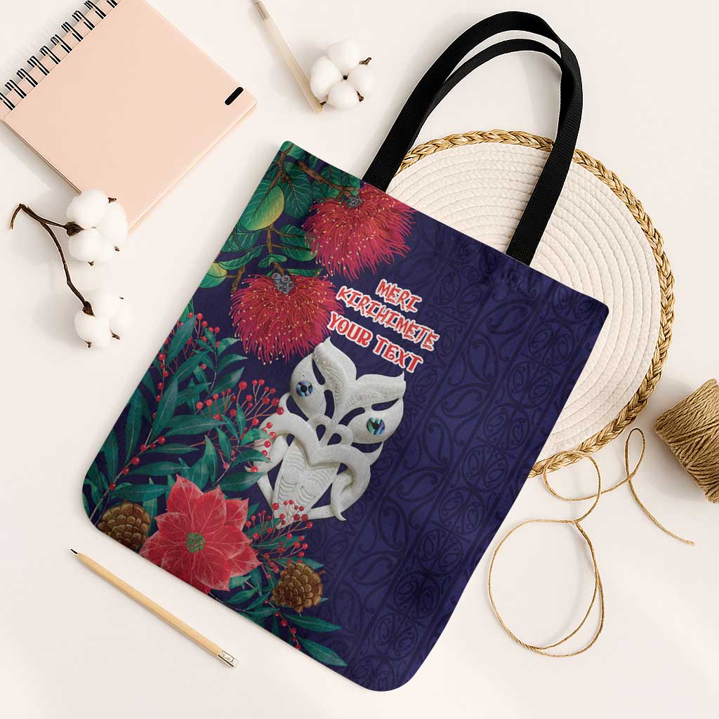 Maori Wheku Meri Kirihimete Personalised Tote Bag All Blue Indigenous Maori Motif - Polynesian Pride