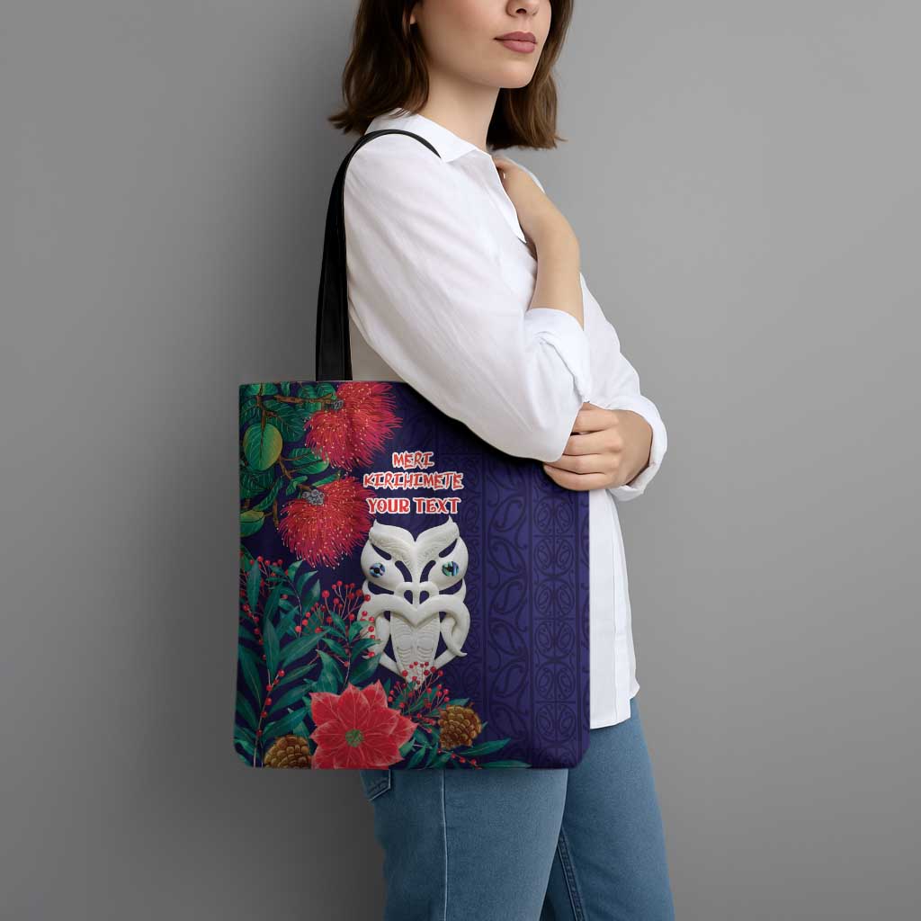 Maori Wheku Meri Kirihimete Personalised Tote Bag All Blue Indigenous Maori Motif - Polynesian Pride